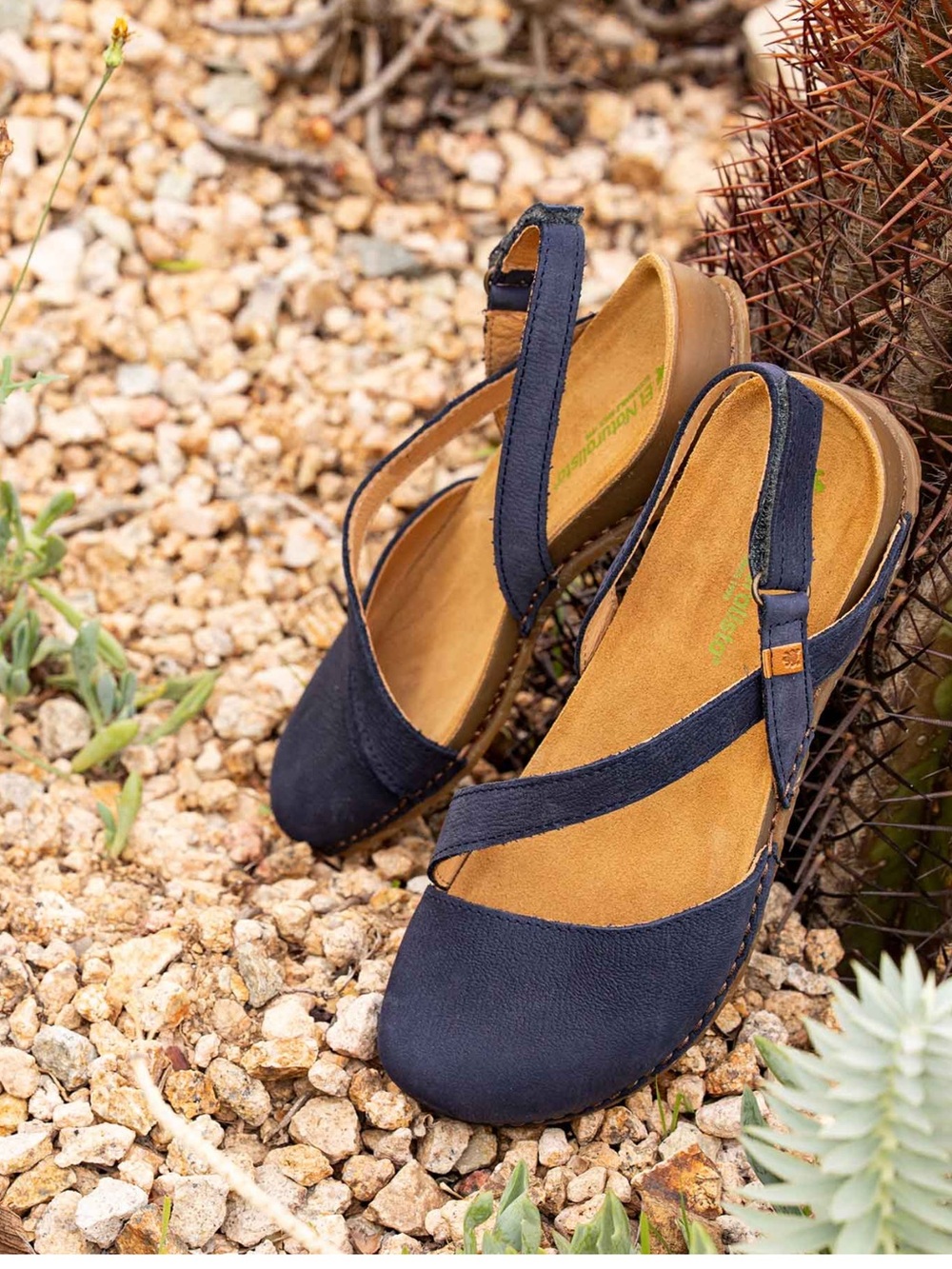El Naturalista Navy Blue Suede Leather Panglao Barefoot Slingback Sandals, NWOT